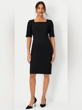 NWOT Ann Taylor Black Square-Neck Midi Dress - 4 (lots of stretch)